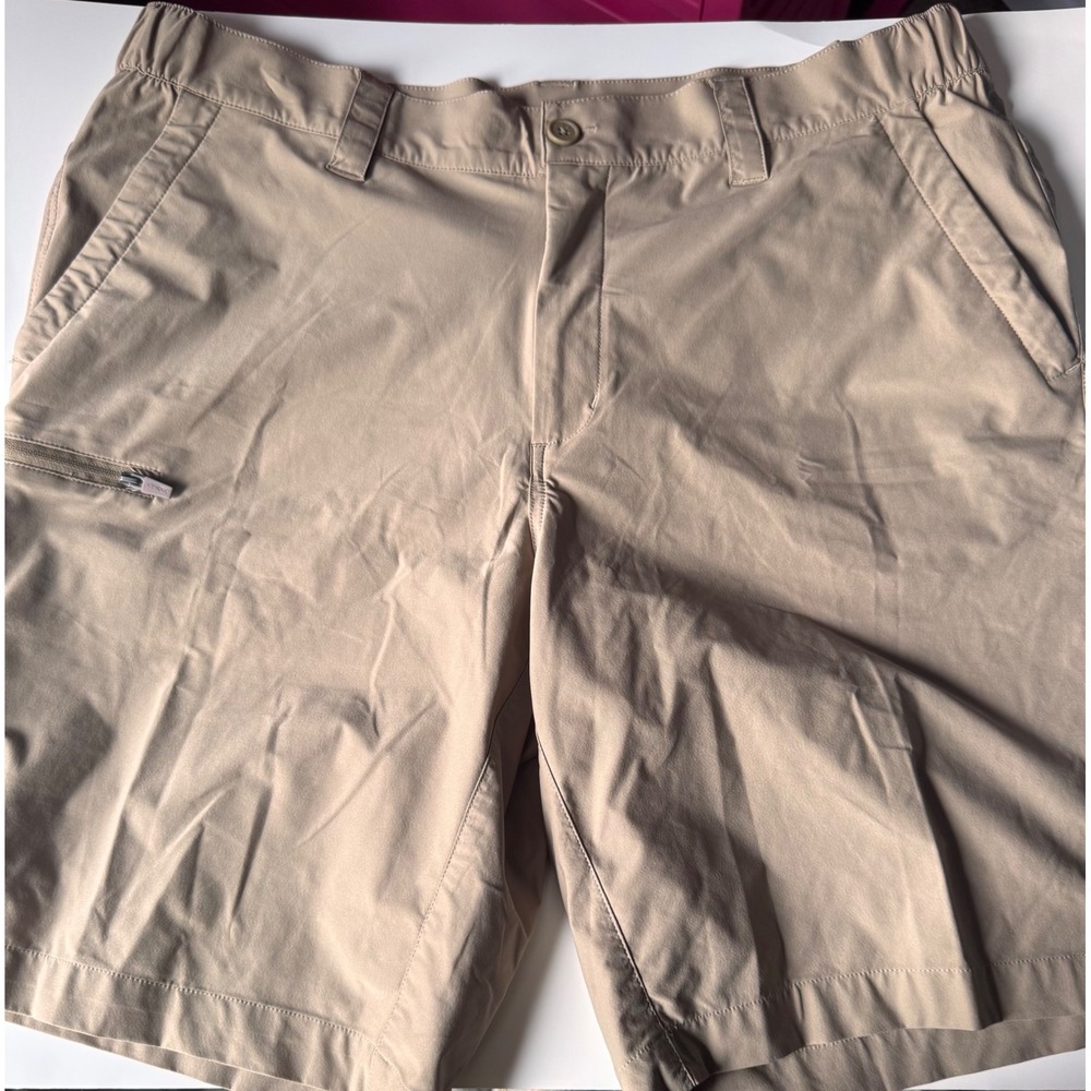 Jockey Mens Outdoor Performance Shorts Tan Khaki Cargo Zipper Pocket Large 36